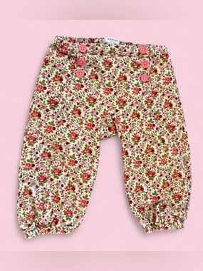 Baby Boden Pink Rose Print Elastic Waist Cottagecore Floral Pants Sz 6-12M